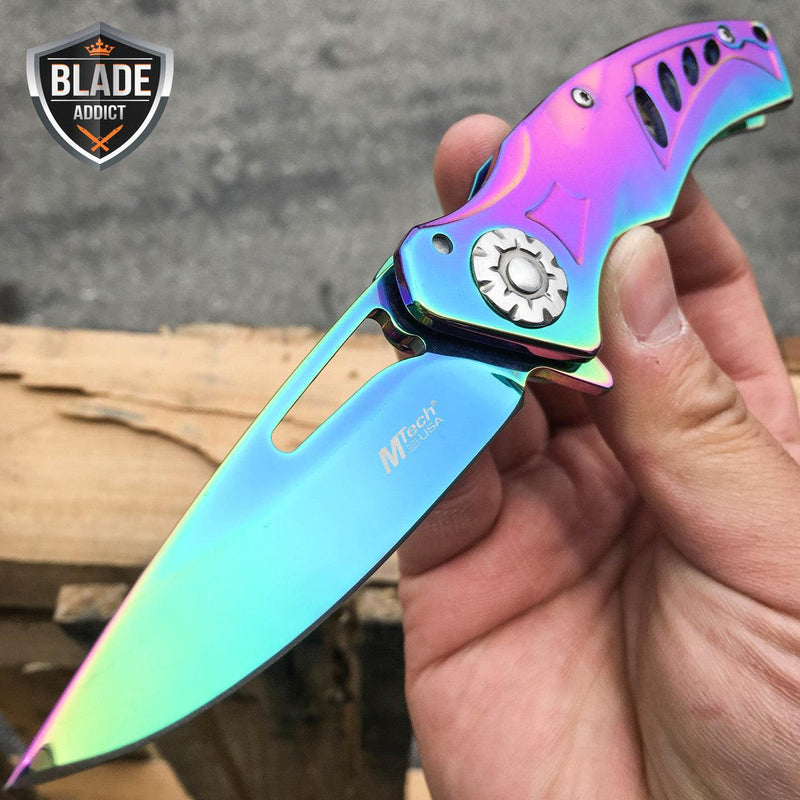 MTECH RAINBOW Spring Assisted Pocket Knife - BLADE ADDICT