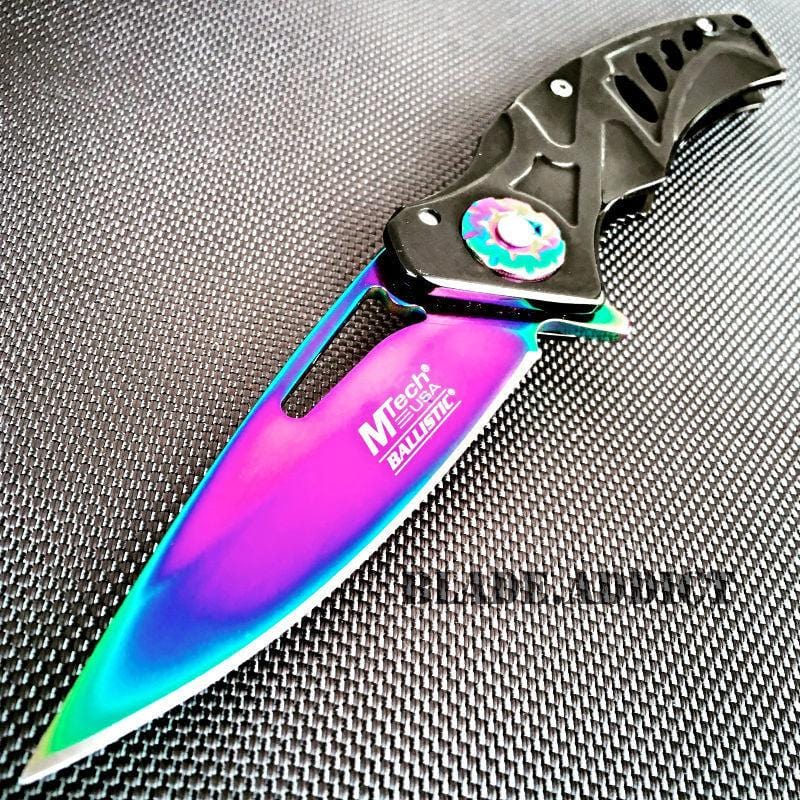MTECH SPRING ASSISTED Open Rainbow FOLDING POCKET KNIFE Tactical - BLADE ADDICT
