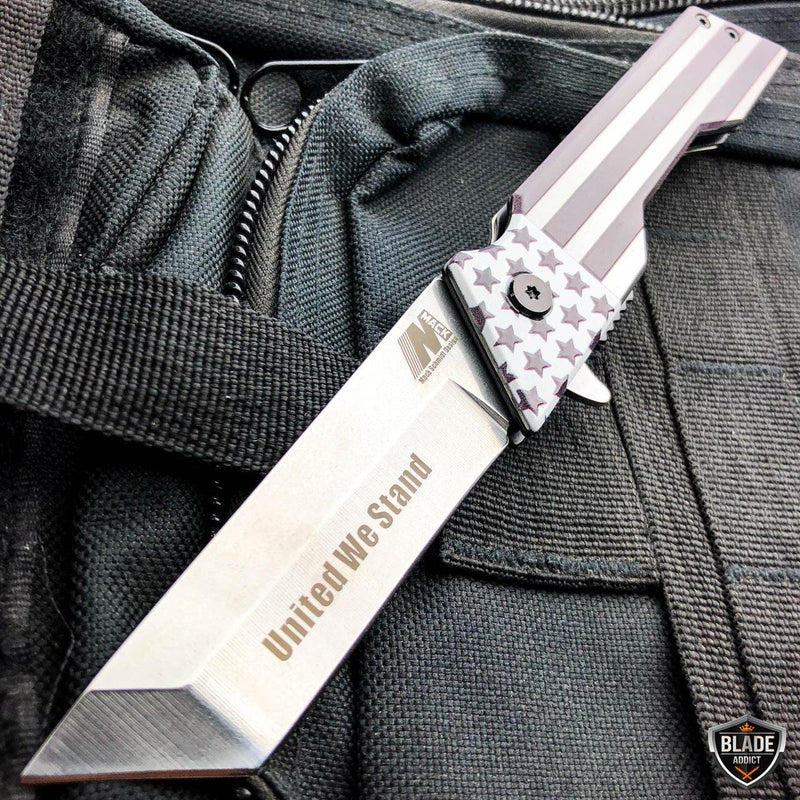 8" Mack Schmidt Tanto Blade Spring Assisted Folding Open Pocket Knife Patriot - BLADE ADDICT