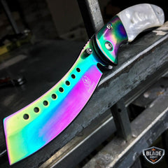TACTICAL Spring Assisted Open Pocket Knife CLEAVER RAZOR FOLDING Blade SET Rainbow - BLADE ADDICT