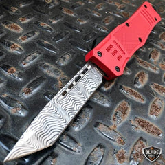 Damascus Ghost OTF Knife Red - BLADE ADDICT