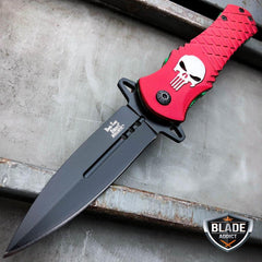 DARK SIDE BLADES Skull Punisher Tactical Spring Assisted Pocket Knife Red - BLADE ADDICT