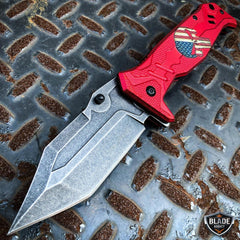 Spring Assisted Open Pocket Knife Punisher US FLAG Skull Folding Blade Red - BLADE ADDICT
