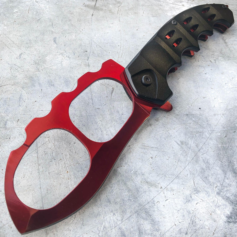 Tactical Knuckle Punisher Spring Assisted Pocket Knife Red - BLADE ADDICT