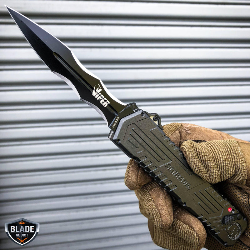 Schrade Viper OTF Assisted Opening Pocket Knife Black (3.5" Black) - BLADE ADDICT