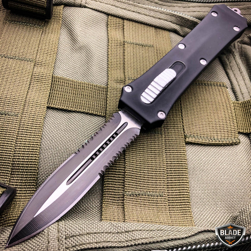 Dual Action Reaper OTF Pocket Knife Serrated - BLADE ADDICT