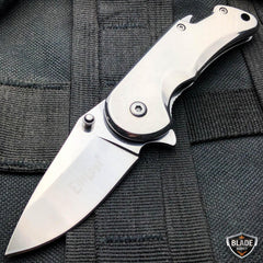 Tactical Spring Assisted Open Folding Pocket Knife w/ Bottle Opener Silver - BLADE ADDICT