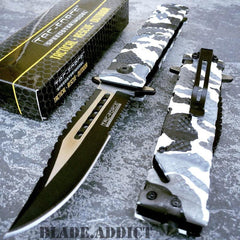 TAC FORCE Spring Assisted Open SAWBACK BOWIE Rescue Pocket Knife Camo - BLADE ADDICT