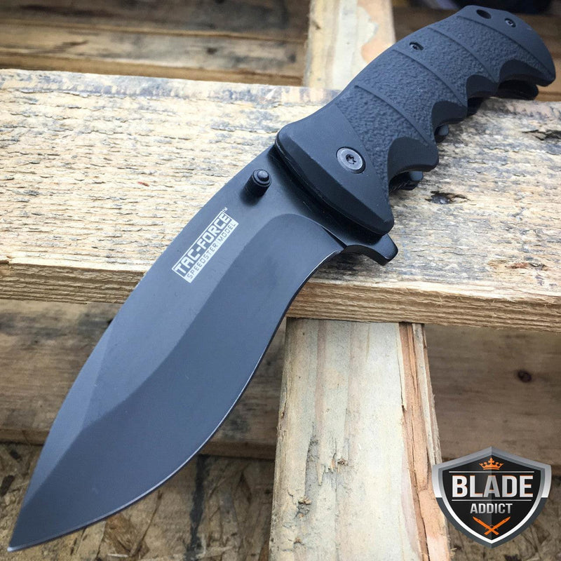 TAC FORCE Spring Assisted Opening BLACK TACTICAL Pocket Knife Folding - BLADE ADDICT