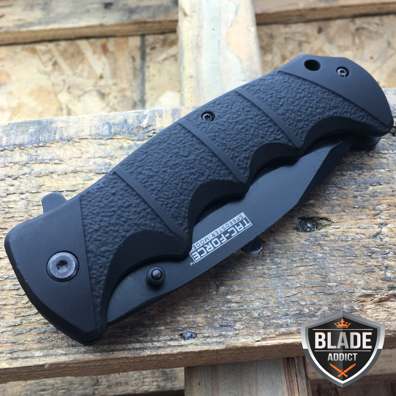 TAC FORCE Spring Assisted Opening BLACK TACTICAL Pocket Knife Folding - BLADE ADDICT