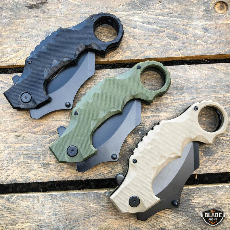 TACTICAL Spring Assisted Open G10 KARAMBIT Claw Folding Pocket Knife - BLADE ADDICT