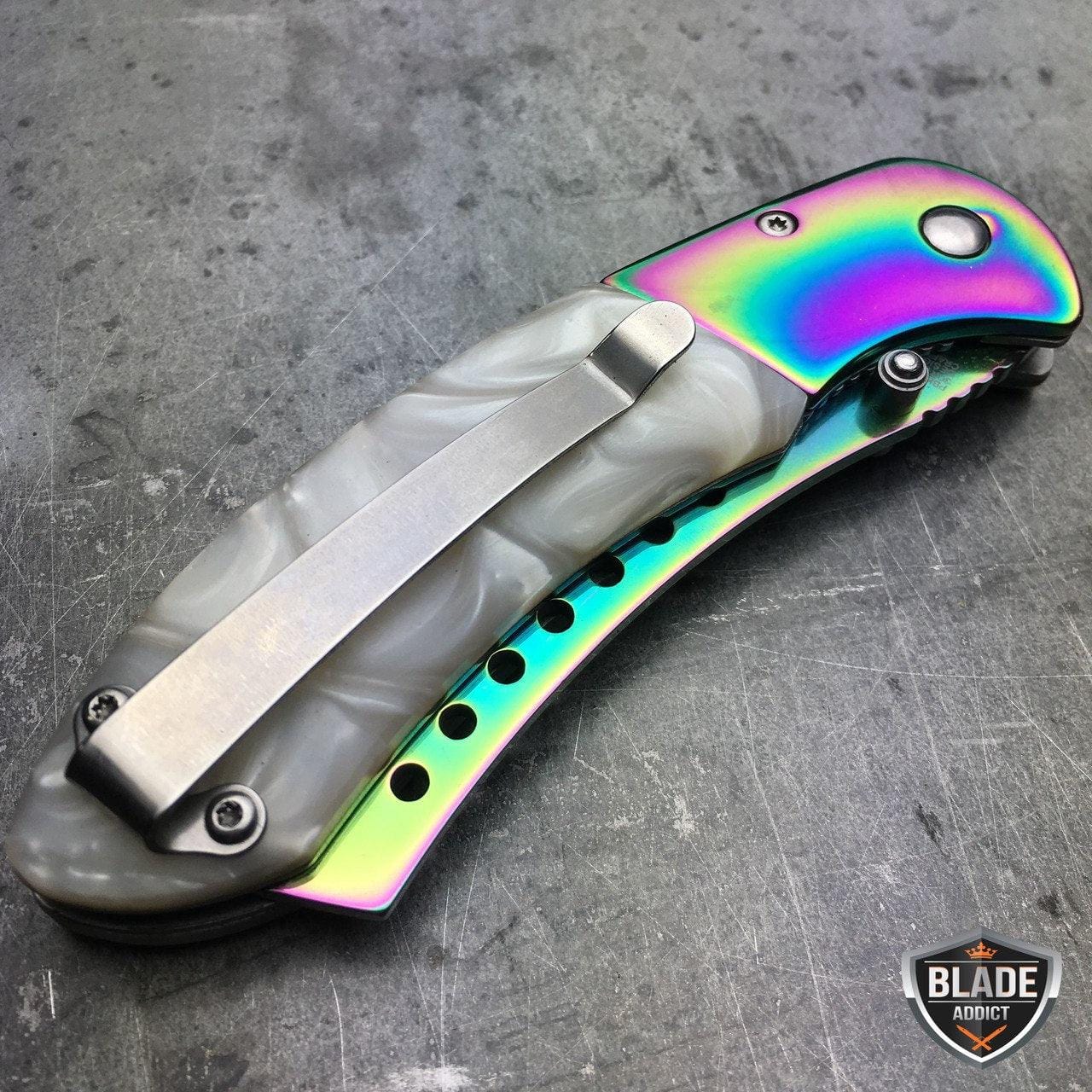 2 PC Rainbow Set CLEAVER SHAVER Style Folding Pocket Knife + EDC Mecha –  KCCEDGE