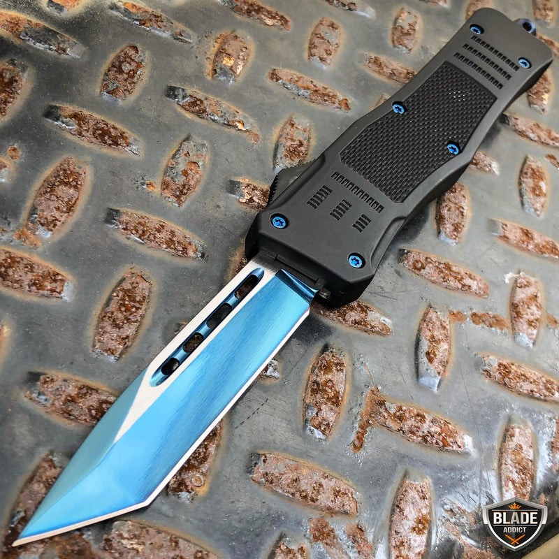 TANTO BLUE STEEL Ghost OTF Tactical Pocket Knife - BLADE ADDICT