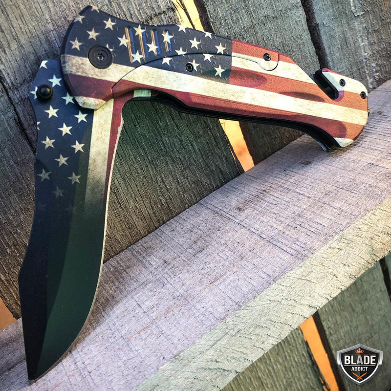 10.5" Military Tactical American Flag Army USMC Marines Pocket Knife USA FLAG - BLADE ADDICT