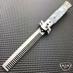 Automatic Tactical Switch Blade Comb Pocket Knife White - BLADE ADDICT
