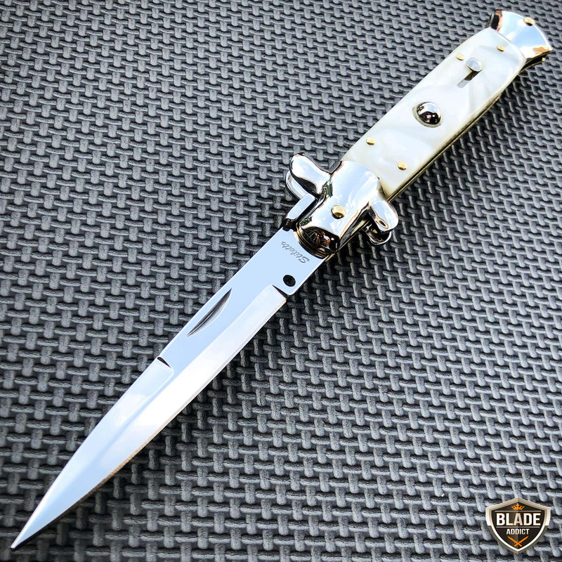 Italian Stiletto Pocket Knife White - BLADE ADDICT