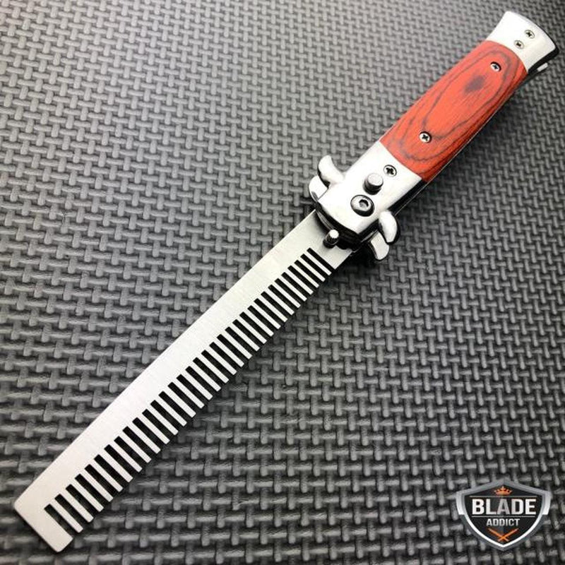 Automatic Tactical Switch Blade Comb Pocket Knife Wood - BLADE ADDICT