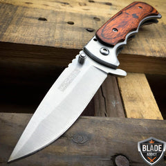 WOOD Handle Tactical Spring Assisted Open FOLDING BLADE Pocket Knife - BLADE ADDICT