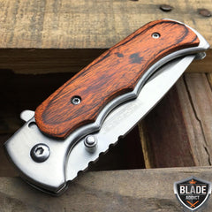 WOOD Handle Tactical Spring Assisted Open FOLDING BLADE Pocket Knife - BLADE ADDICT