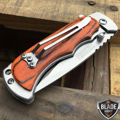 WOOD Handle Tactical Spring Assisted Open FOLDING BLADE Pocket Knife - BLADE ADDICT