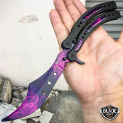 CSGO Butterfly Balisong Trainer Tactical Knife + Case Tool (PHASE 2) Purple Doppler - BLADE ADDICT