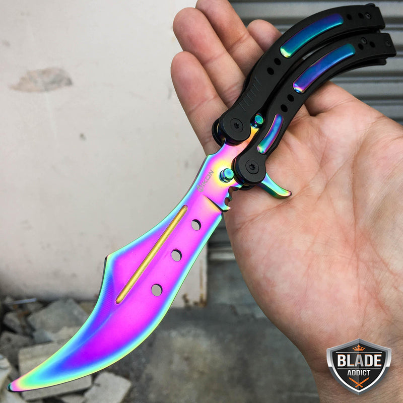 CSGO Butterfly Balisong Trainer Tactical Knife + Case Tool (PHASE 2) Rainbow w/ Black - BLADE ADDICT