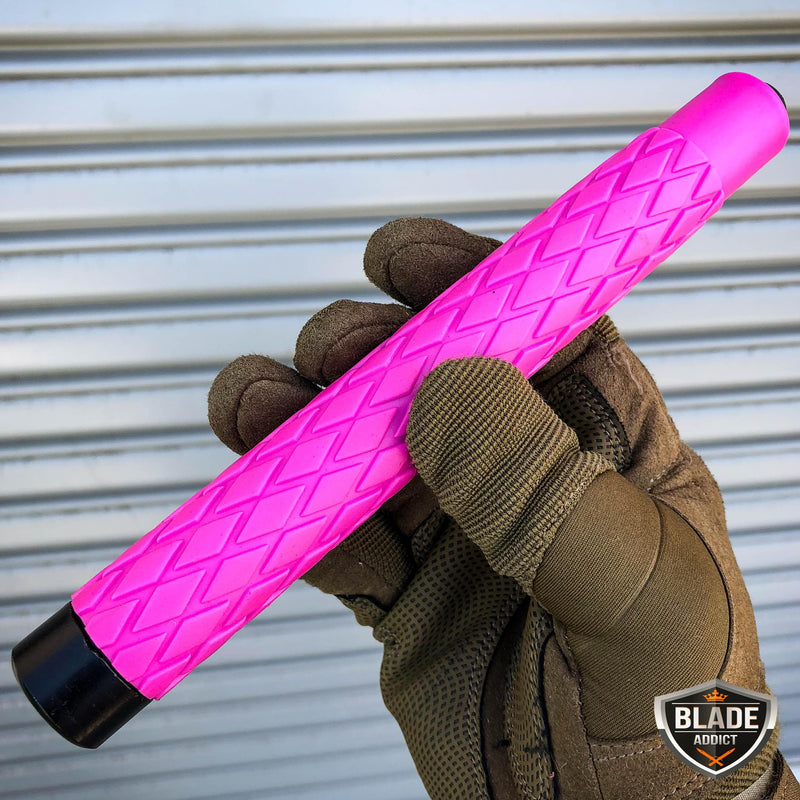 20" Solid Steel Tactical Expandable Baton Stick Self Defense w/ Nylon Pouch - Pink - BLADE ADDICT