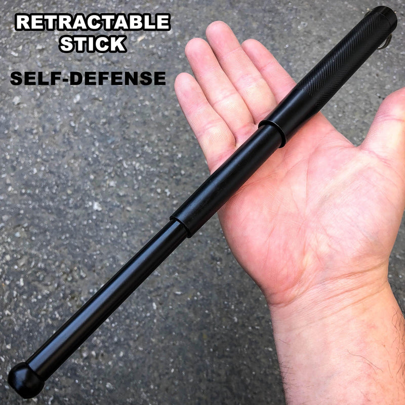 12" Pocket Police Baton Style Walking Stick for Portable Self Defense Black - BLADE ADDICT