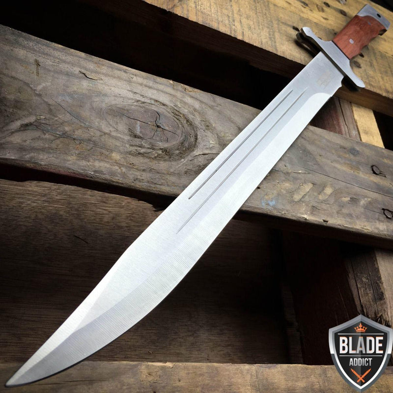 18" FULL TANG MACHETE HUNTING KNIFE SWORD WOOD HANDLE W/ SHEATH - BLADE ADDICT
