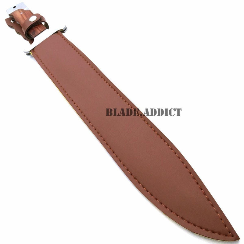 18" FULL TANG MACHETE HUNTING KNIFE SWORD WOOD HANDLE W/ SHEATH - BLADE ADDICT