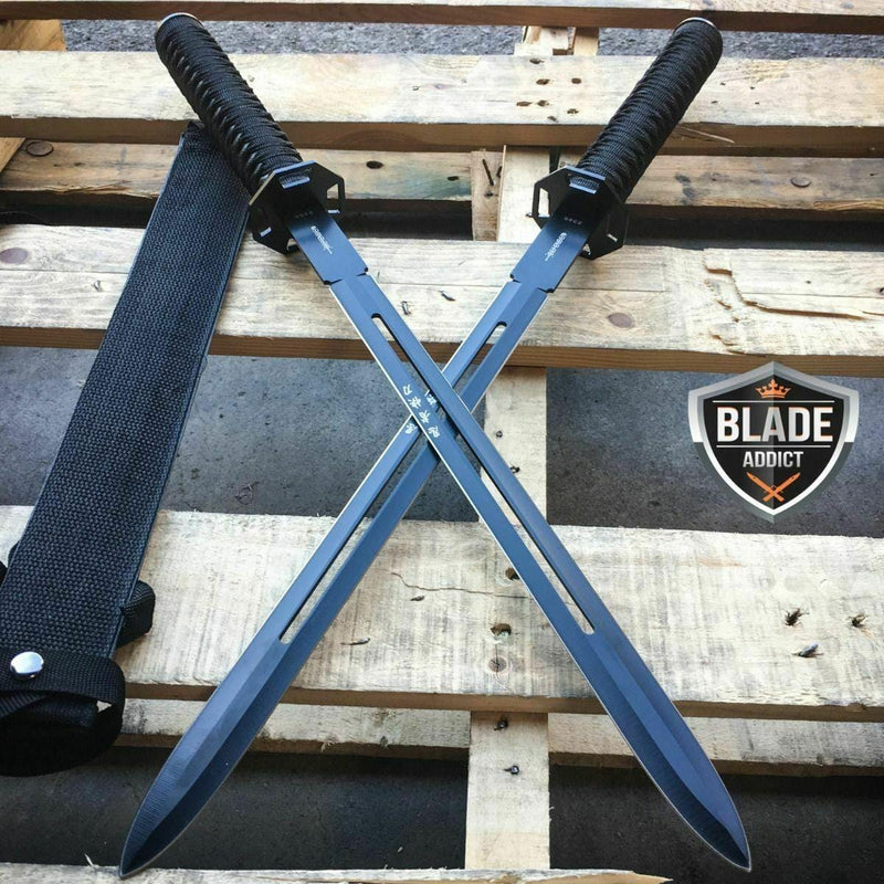 2 PC 23" HUNTING NINJA MACHETE KNIFE FULL TANG SURVIVAL SWORDS - BLADE ADDICT