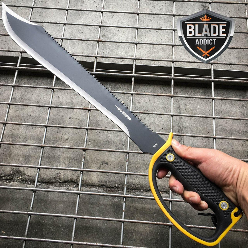 24" HUNTING Sawback Military FULL TANG MACHETE Blade Knife - BLADE ADDICT