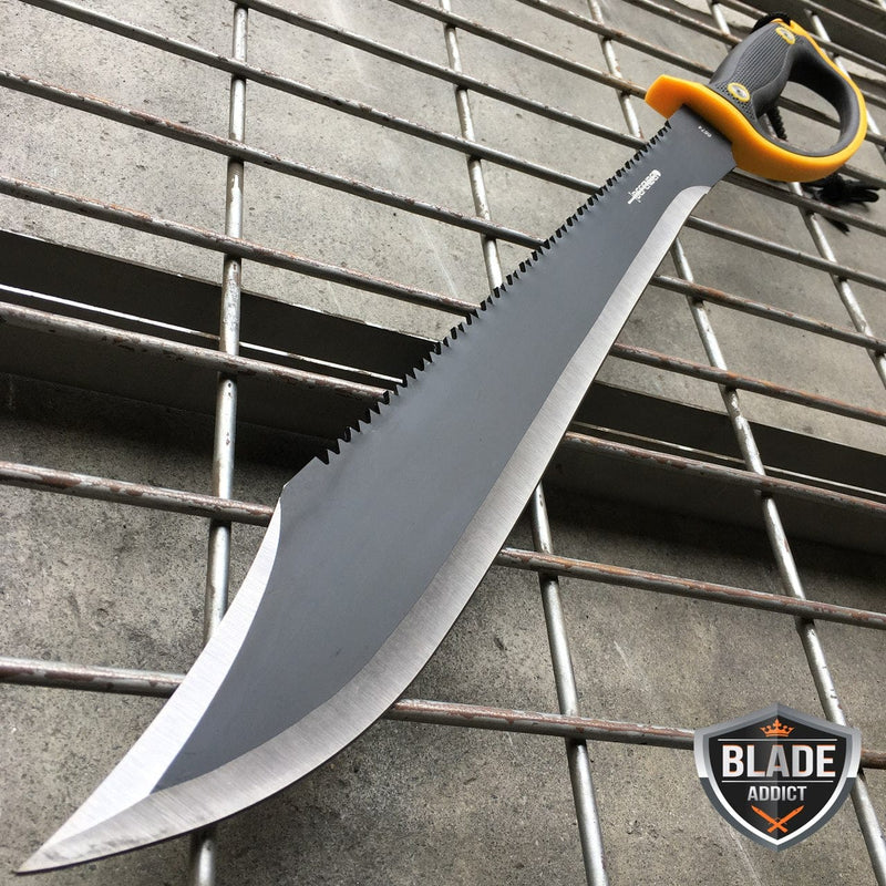 24" HUNTING Sawback Military FULL TANG MACHETE Blade Knife - BLADE ADDICT