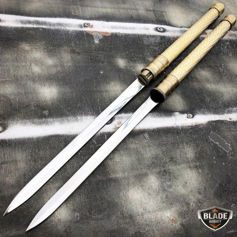 25" NINJA SAMURAI Dual Blade TWIN SWORDS Combat COSPLAY GOLD New - BLADE ADDICT