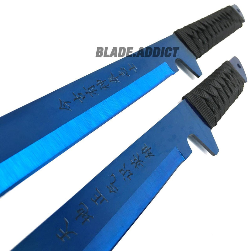 27" & 18" NINJA BLUE SWORD SET Samurai Machete COMBAT FANTASY KNIFE - BLADE ADDICT