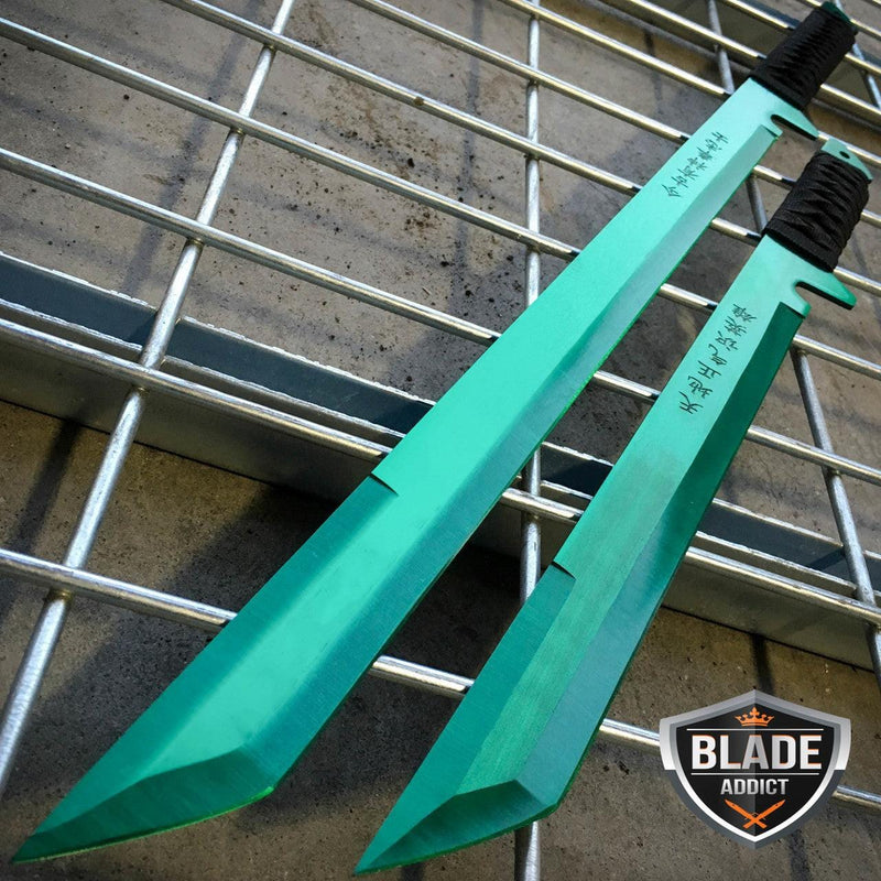 27" & 18" NINJA GREEN SWORD SET Samurai Machete COMBAT FANTASY KNIFE - BLADE ADDICT