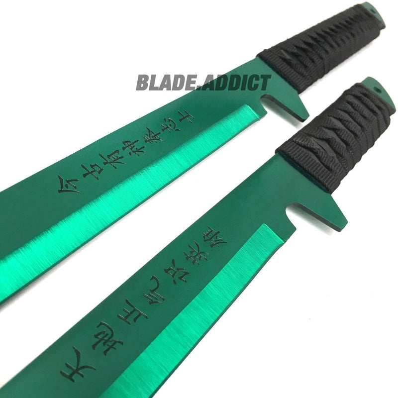 27" & 18" NINJA GREEN SWORD SET Samurai Machete COMBAT FANTASY KNIFE - BLADE ADDICT
