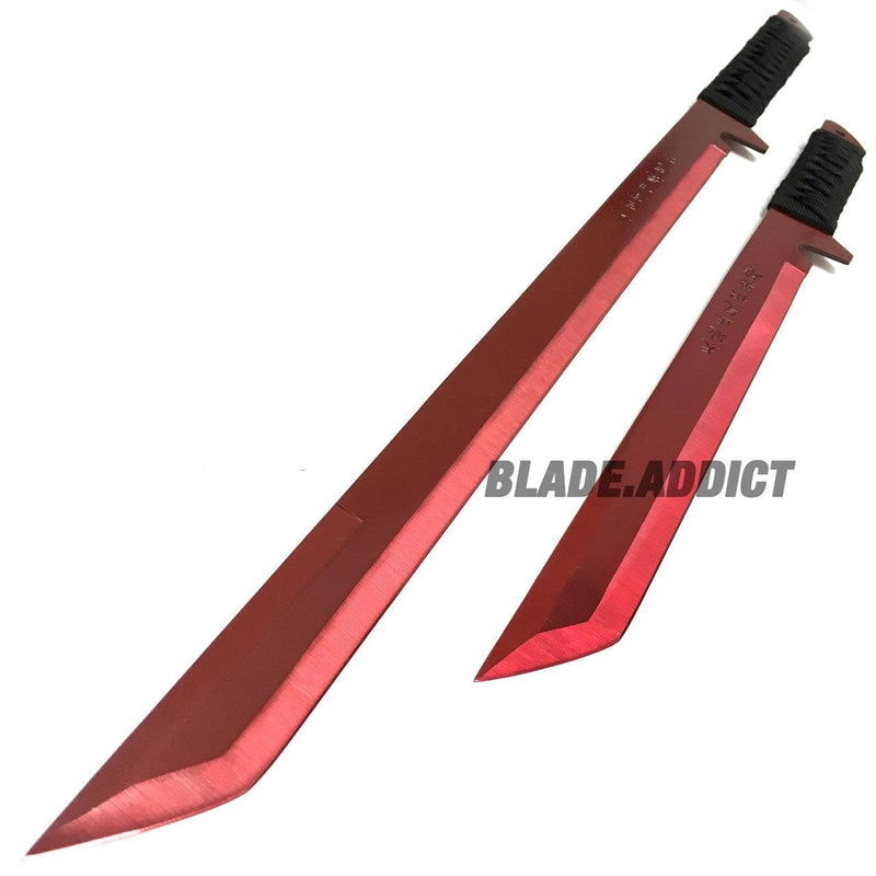 27" & 18" NINJA RED SWORDS SET Samurai Machete COMBAT FANTASY KNIFE - BLADE ADDICT