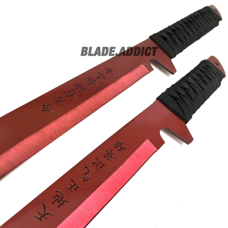 27" & 18" NINJA RED SWORDS SET Samurai Machete COMBAT FANTASY KNIFE - BLADE ADDICT