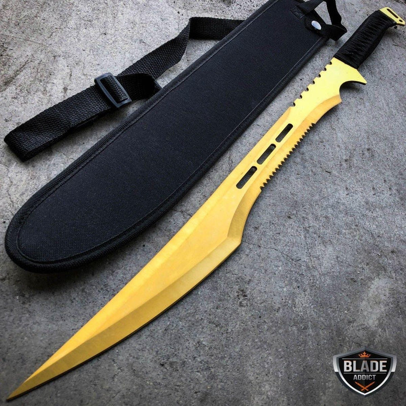 27" Gold Full Tang Blade Machete Tactical Katana Ninja Sword w/ Sheath - BLADE ADDICT