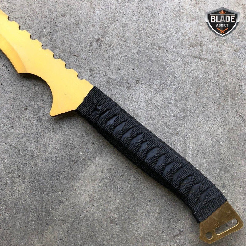 27" Gold Full Tang Blade Machete Tactical Katana Ninja Sword w/ Sheath - BLADE ADDICT