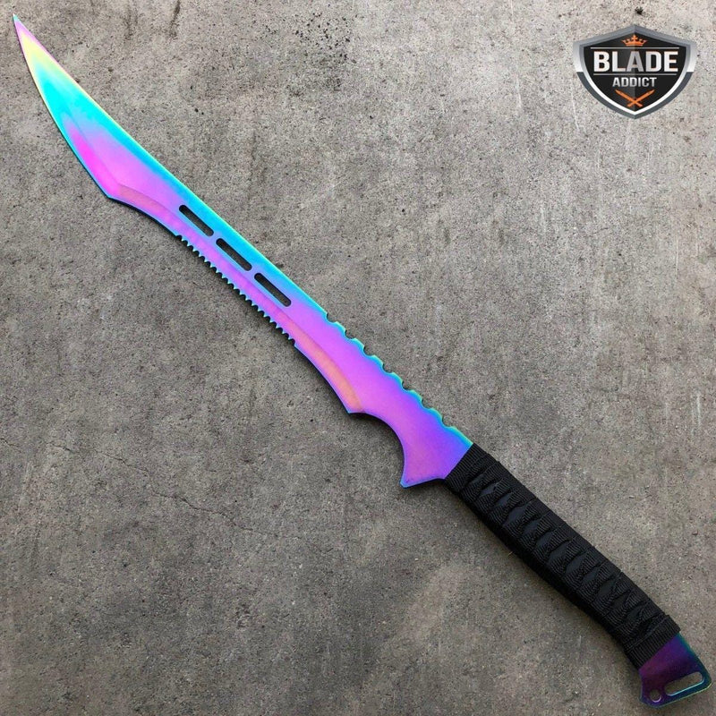 27" Rainbow Full Tang Blade Machete Tactical Katana Ninja Sword - BLADE ADDICT