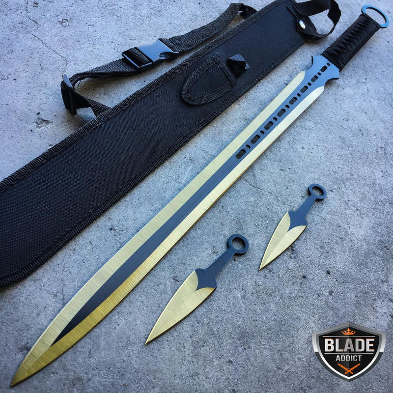 28" GOLD NINJA SWORD Machete Tactical Blade Katana Throwing Knife - BLADE ADDICT