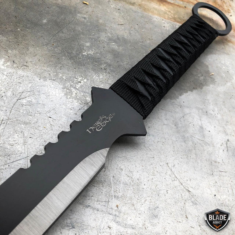 28" NINJA SWORD Machete Tactical Fixed Blade Katana + Throwing Knives - BLADE ADDICT