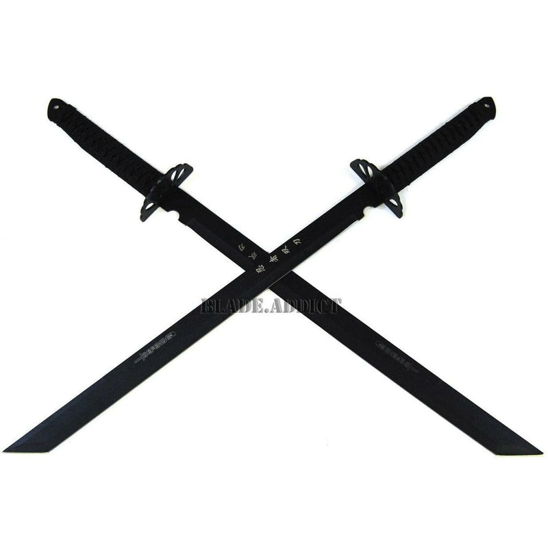 2PC 27" HUNTING DOUBLE NINJA MACHETE KNIFE MILITARY SURVIVAL SWORDS - BLADE ADDICT