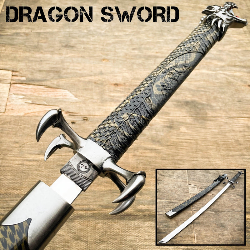 40" Black Dragon SAMURAI NINJA Bushido KATANA Japanese Four Claw Sword - BLADE ADDICT