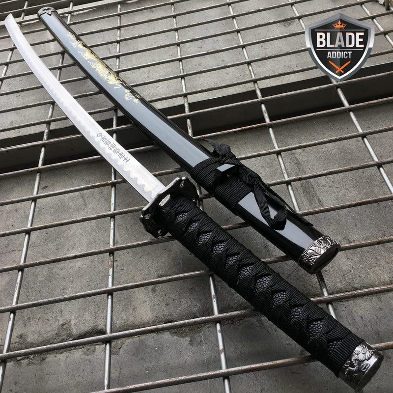 40" BLACK GOLD DRAGON SAMURAI NINJA Bushido KATANA Japanese Sword - BLADE ADDICT