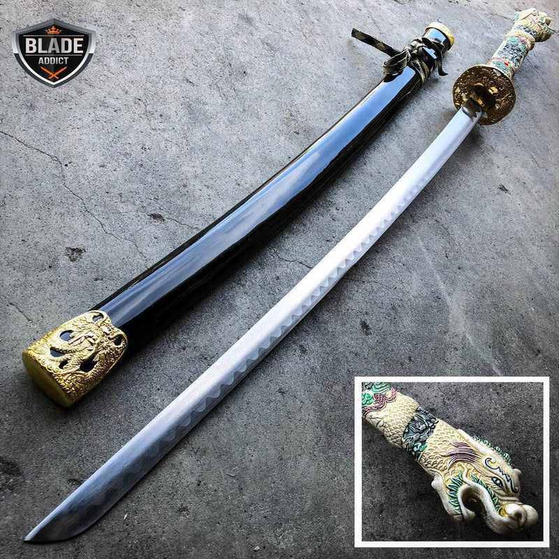 40" White Dragon SAMURAI NINJA Bushido KATANA Japanese Sword - BLADE ADDICT