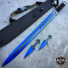 BLUE NINJA SWORD Full Tang Tactical Blade Katana 2PCS Throwing Knife - BLADE ADDICT