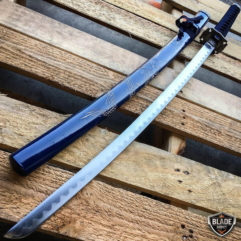 Real Japanese Samurai Sword KATANA High Carbon Steel Ninja Blade Blue - BLADE ADDICT